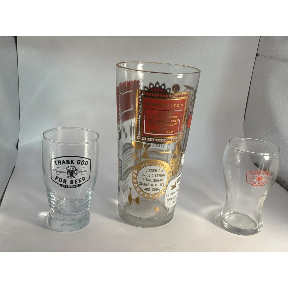 Vintage Drink Recipe Glass With 2‎ Shot glasses